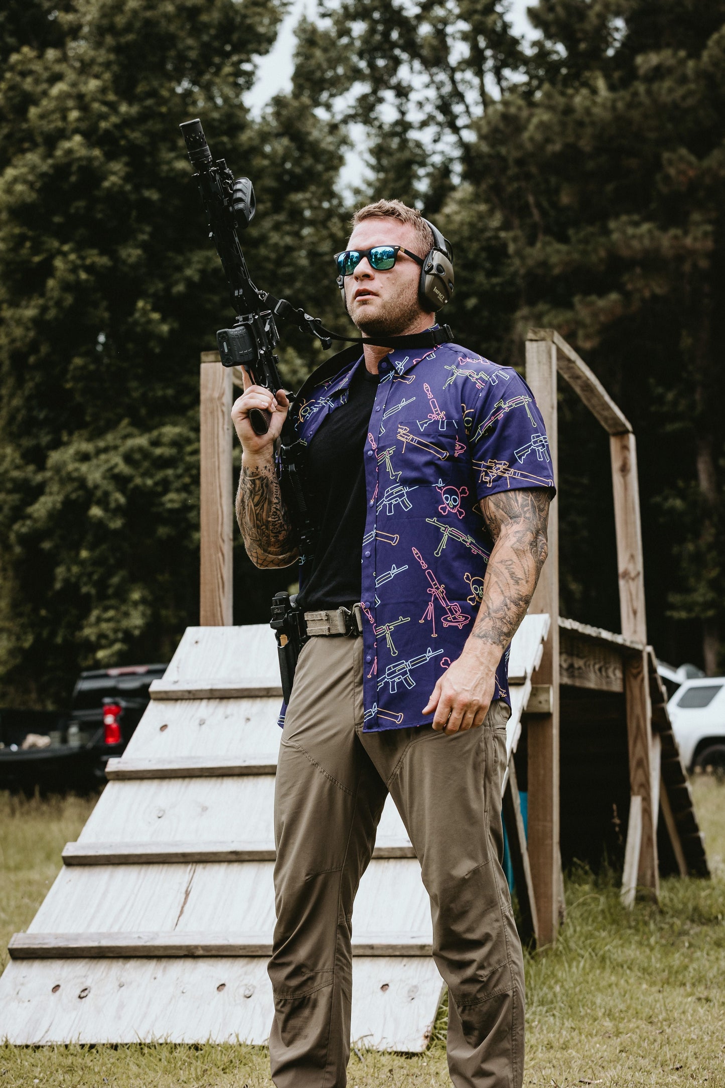 Neon Lights & Gun Fights Button-up