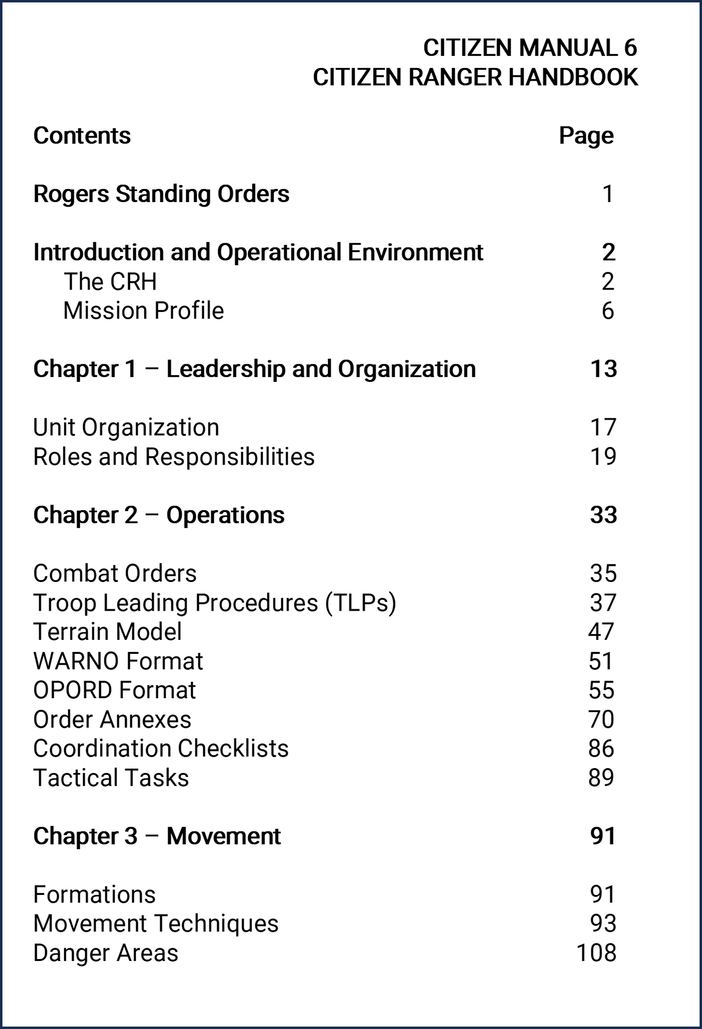 CM-6 Citizen Ranger Handbook (CRH) (also on Amazon)